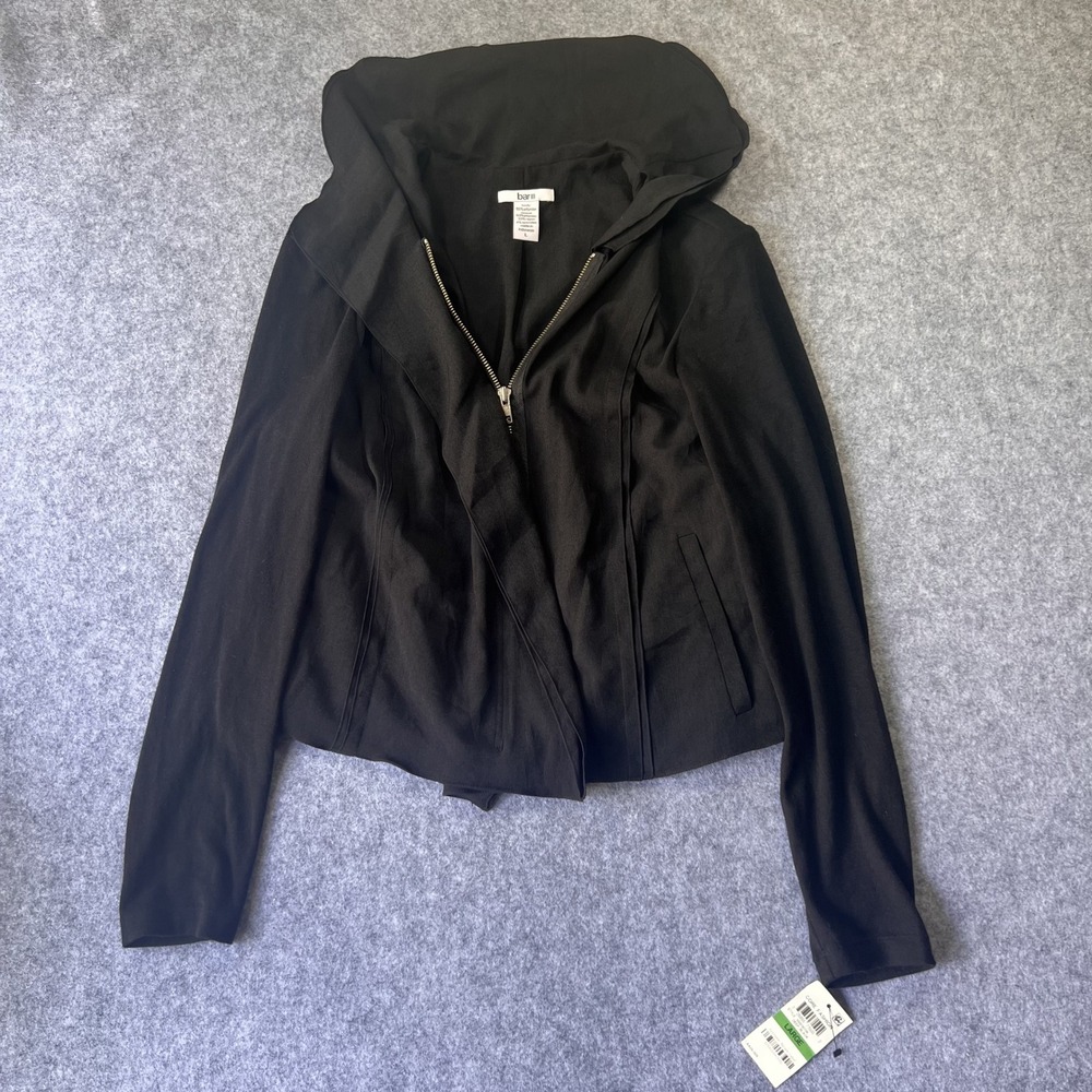 Bar III Core Fashion Hooded Jacket Large Deep Black Zip Up Polyester Blend